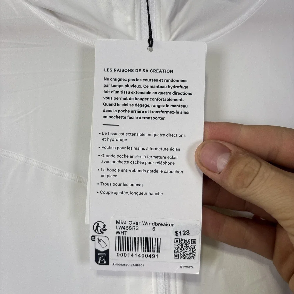 NWT Lululemon Mist Over Windbreaker Jacket Womens 6 White Hooded Lightweight‎
